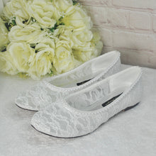 Load image into Gallery viewer, Ivory Lace Ballet Flat Bridal Shoes - UK5 - Ready to Dispatch