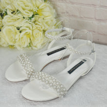 Load image into Gallery viewer, Ivory Pearl Flat Sandals - Size UK6/US8.5