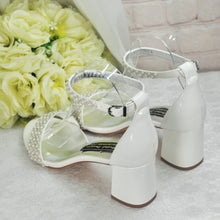 Load image into Gallery viewer, Ivory Block Heel Wedding Shoes with Pearl Details and Ankle Strap  UK5/US7.5