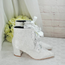 Load image into Gallery viewer, Lace Bridal Boots with Block Heel