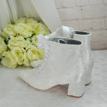 Load image into Gallery viewer, Lace Bridal Boots with Block Heel