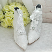Load image into Gallery viewer, Lace Bridal Boots with Block Heel
