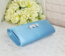 Load image into Gallery viewer, Bridal Satin Clutch Bag with 'Cherry Blossom' Embellishment