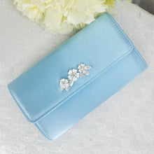 Load image into Gallery viewer, Bridal Satin Clutch Bag with 'Cherry Blossom' Embellishment