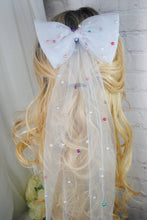Load image into Gallery viewer, White with Rainbow Pearl Bride Hair Bow