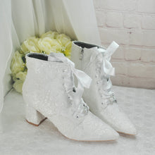 Load image into Gallery viewer, Lace Bridal Boots with Block Heel
