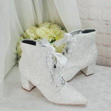 Load image into Gallery viewer, Lace Bridal Boots with Block Heel
