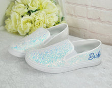 Load image into Gallery viewer, Beautiful White Glitter Bridal Shoes - Flat Wedding Trainers / Sneakers