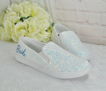 Load image into Gallery viewer, Beautiful White Glitter Bridal Shoes - Flat Wedding Trainers / Sneakers