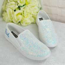 Load image into Gallery viewer, Beautiful White Glitter Bridal Shoes - Flat Wedding Trainers / Sneakers