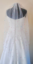 Load image into Gallery viewer, White Pearl Bridal Veil with Rainbow Multi Coloured Pearls, Disco Ball Wedding Veil
