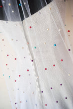 Load image into Gallery viewer, White Pearl Bridal Veil with Rainbow Multi Coloured Pearls, Disco Ball Wedding Veil