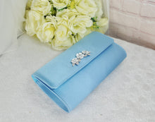 Load image into Gallery viewer, Bridal Satin Clutch Bag with 'Cherry Blossom' Embellishment
