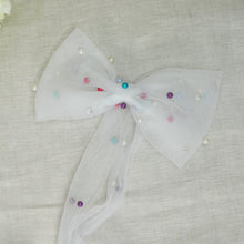 Load image into Gallery viewer, White with Rainbow Pearl Bride Hair Bow