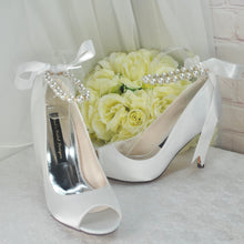 Load image into Gallery viewer, Satin Peep Toe Bridal Shoes with Pearl Ankle Strap