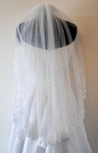 Load image into Gallery viewer, 3D Flower Lace Edge Embroidered Bridal Veil with Pearls,