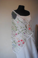 Load image into Gallery viewer, Embroidered Floral Shawl Scarf Wrap Head Covering Mantilla Veil Wedding Veil Alternative,
