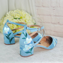 Load image into Gallery viewer, Blue Suede Low Heel • UK6/EU39/US8.5