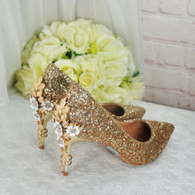 Load image into Gallery viewer, Gold Glitter 7cm Cherry Blossom  UK4/US6.5