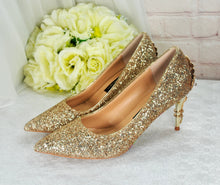 Load image into Gallery viewer, Gold Glitter 7cm Cherry Blossom  UK4/US6.5