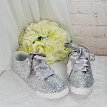 Load image into Gallery viewer, Silver Glitter Trainers Sneaker Size UK7/US9.5