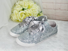 Load image into Gallery viewer, Silver Glitter Trainers Sneaker Size UK7/US9.5