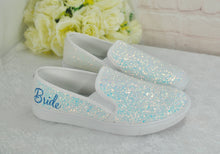 Load image into Gallery viewer, Beautiful White Glitter Bridal Shoes - Flat Wedding Trainers / Sneakers