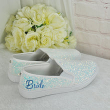 Load image into Gallery viewer, Beautiful White Glitter Bridal Shoes - Flat Wedding Trainers / Sneakers