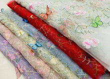 Load image into Gallery viewer, Embroidered Floral Bridal Veil, Unique Leaf Veil with 3D Silk Butterflies