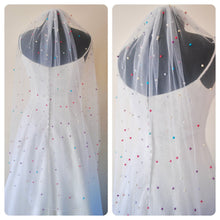 Load image into Gallery viewer, White Pearl Bridal Veil with Rainbow Multi Coloured Pearls, Disco Ball Wedding Veil