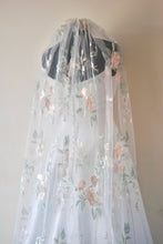 Load image into Gallery viewer, Champagne Wedding Veil Floral Embroidered Wild Rose