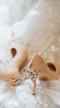 Load image into Gallery viewer, Colour of the Year Peach Bridal Shoes with Floral Heel Embellishment