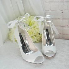 Load image into Gallery viewer, Satin Peep Toe Bridal Shoes with Pearl Ankle Strap