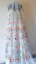 Load image into Gallery viewer, Beautiful white wedding veil bright embroidered flowers