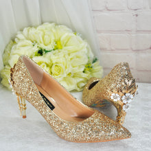 Load image into Gallery viewer, Gold Glitter 7cm Cherry Blossom  UK4/US6.5