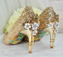 Load image into Gallery viewer, Gold Glitter 7cm Cherry Blossom  UK4/US6.5