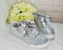 Load image into Gallery viewer, Silver Glitter Trainers Sneaker Size UK7/US9.5