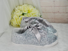 Load image into Gallery viewer, Silver Glitter Trainers Sneaker Size UK7/US9.5