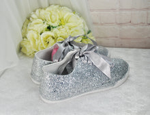 Load image into Gallery viewer, Silver Glitter Trainers Sneaker Size UK7/US9.5
