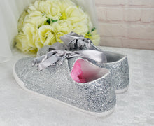 Load image into Gallery viewer, Silver Glitter Trainers Sneaker Size UK7/US9.5