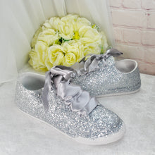 Load image into Gallery viewer, Silver Glitter Trainers Sneaker Size UK7/US9.5