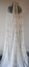 Load image into Gallery viewer, Beautiful Embroidered Wedding Veil - Blue, Cream, Black, Navy Gold Celestial Moon and Star Embroidery, Up to Cathedral Length Cape