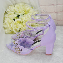 Load image into Gallery viewer, Lilac Purple Block Heel Bridal Sandals