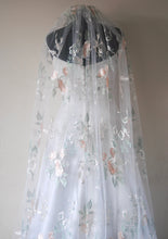 Load image into Gallery viewer, Champagne Wedding Veil Floral Embroidered Wild Rose