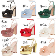 Load image into Gallery viewer, Platform White Wedding Bridal Heels Shoes Bow Block Heel Sandals