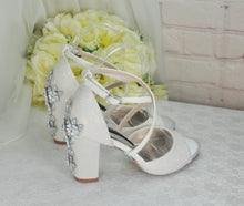 Load image into Gallery viewer, Ivory Shimmer Block Heel Bridal Sandals