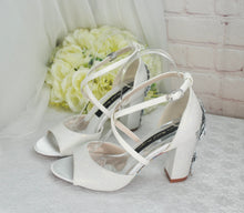 Load image into Gallery viewer, Ivory Shimmer Block Heel Bridal Sandals