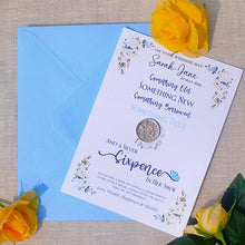 Load image into Gallery viewer, Personalised Wedding Gift for Bride Keepsake Sixpence ‘Something Old, New...’ Wedding Day Shoe Coin. Authentic Silver Sixpence & Poem
