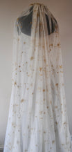 Load image into Gallery viewer, Beautiful Embroidered Wedding Veil - Blue, Cream, Black, Navy Gold Celestial Moon and Star Embroidery, Up to Cathedral Length Cape