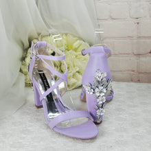 Load image into Gallery viewer, Lilac Satin Block Heel Bridal Sandals